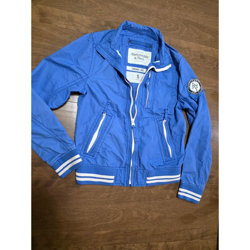 Abercrombie & Fitch Saranac Lake Blue Nylon Windbreaker Zip Bomber Jacket Mens S